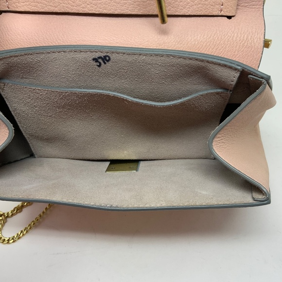 Chloe Drew Genuine Leather Foldover Crossbody Saddle Purse Bag Pink Cream Gold - Picture 8 of 8